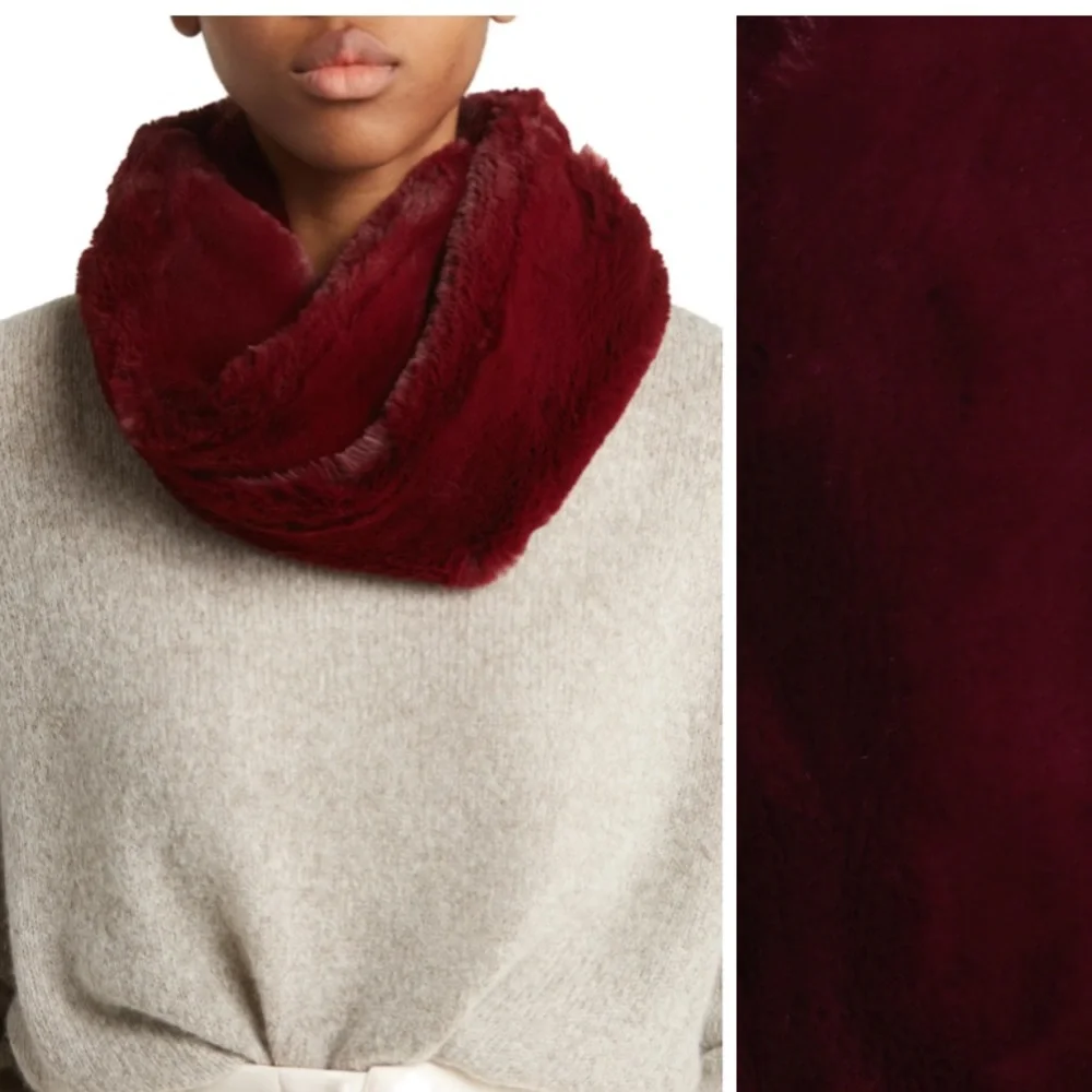 LA FIORENTINA FAUX FUR INFINITY SCARF BURGUNDY OS NWOT